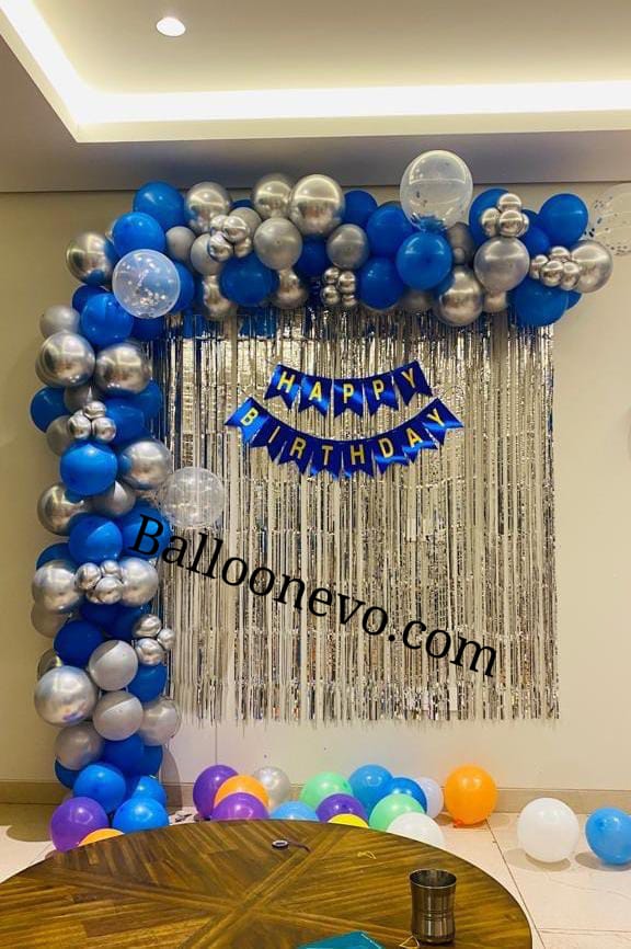 Special Blue and Silver Chrome Balloon Birthday Decoration